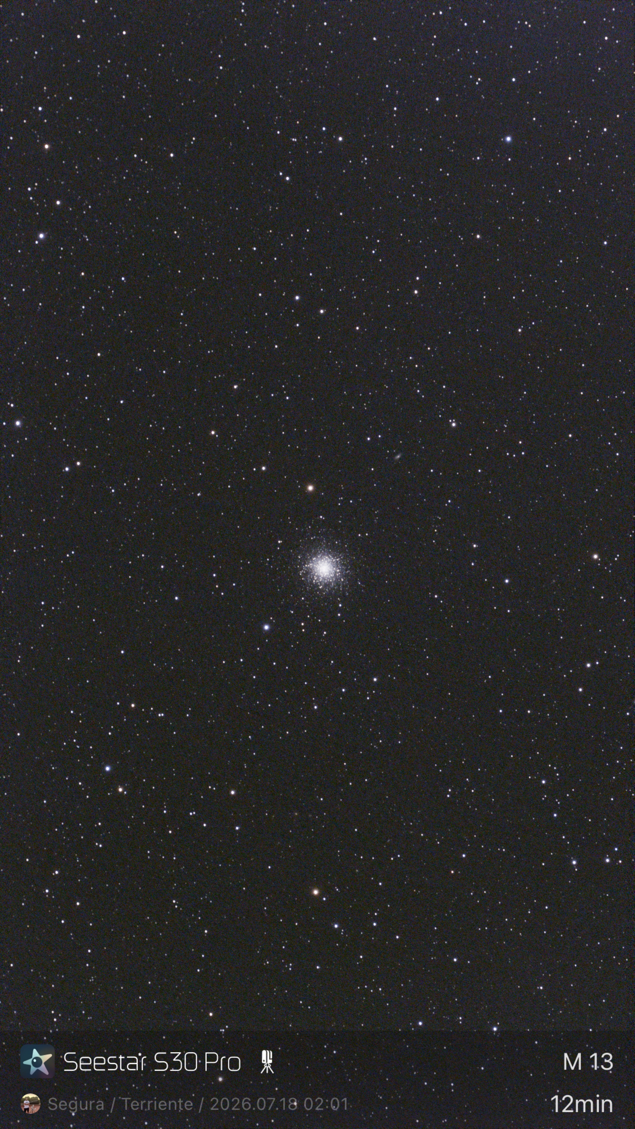 Cúmulo Globular de Hércules (M13) capturado con el Seestar S30 Pro