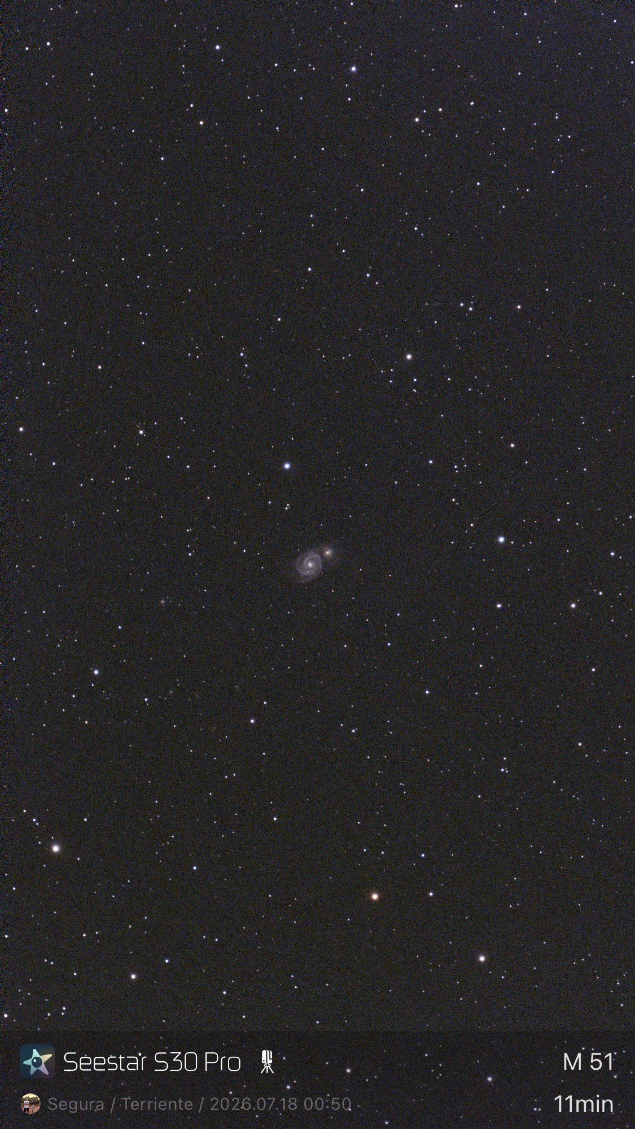 Galaxia del Remolino (M51) capturada con el Seestar S30 Pro