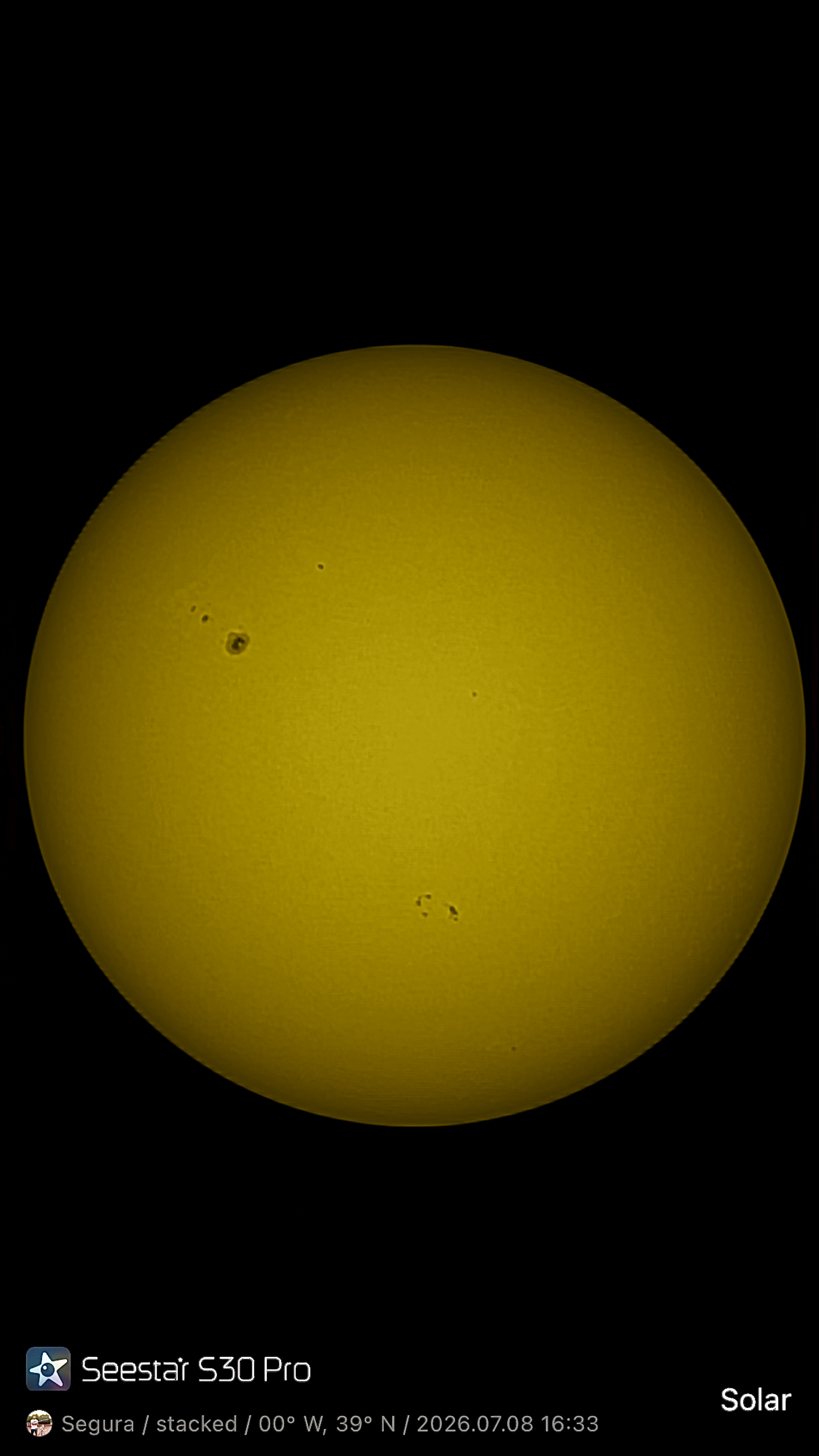 El Sol con manchas solares capturado con el Seestar S30 Pro